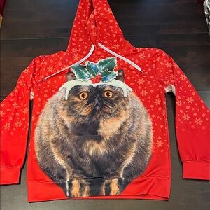 Crazy Cat Dad Christmas Sweater: Men’s S Red (Hoodie and Kangaroo Pocket)